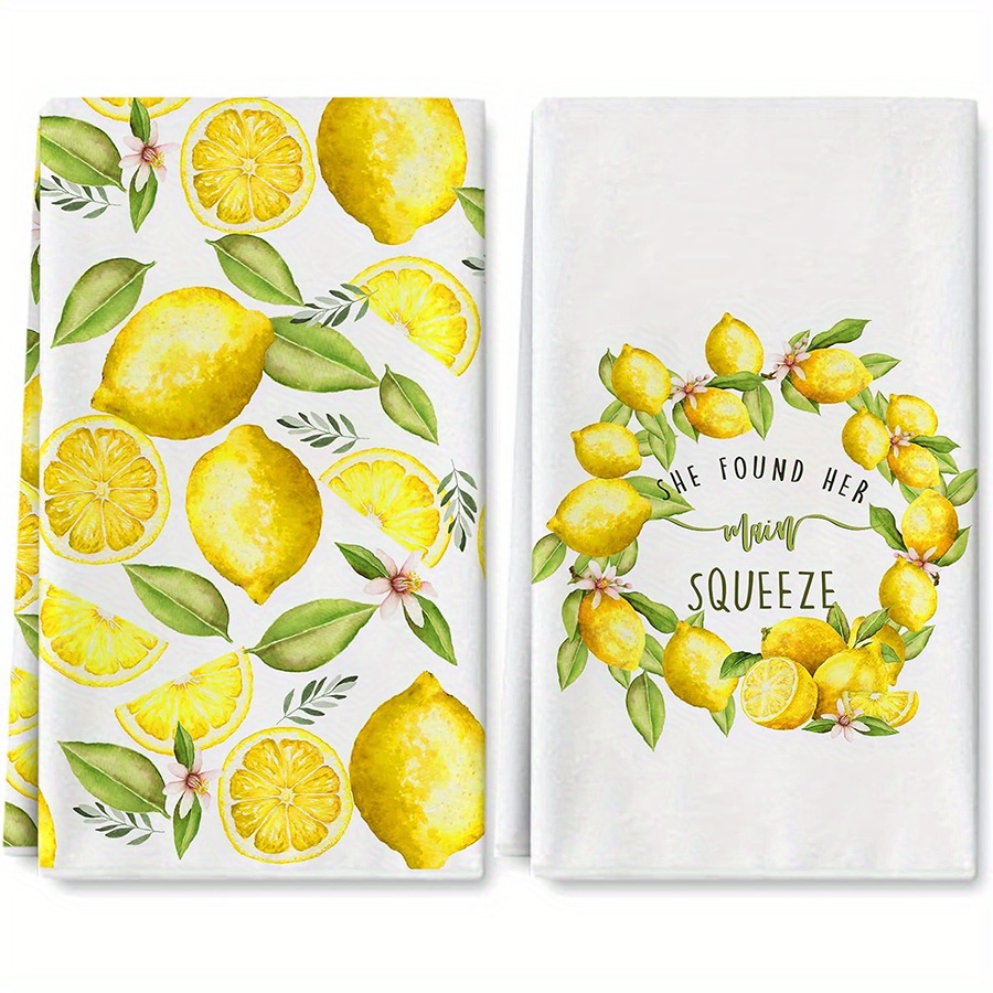 Home Cooking Is The Best - 2Pcs, Lemon Wreath Kitchen Towels, 40Cm*60Cm