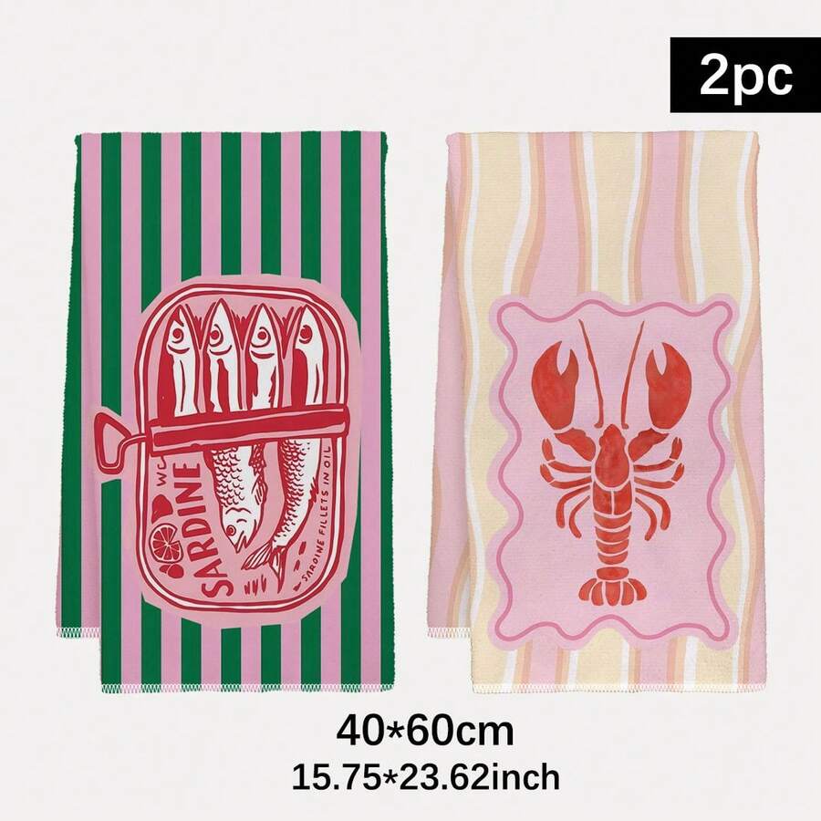 Home Cooking Is The Best - 2Pcs, Pink and Green Striped Shrimp