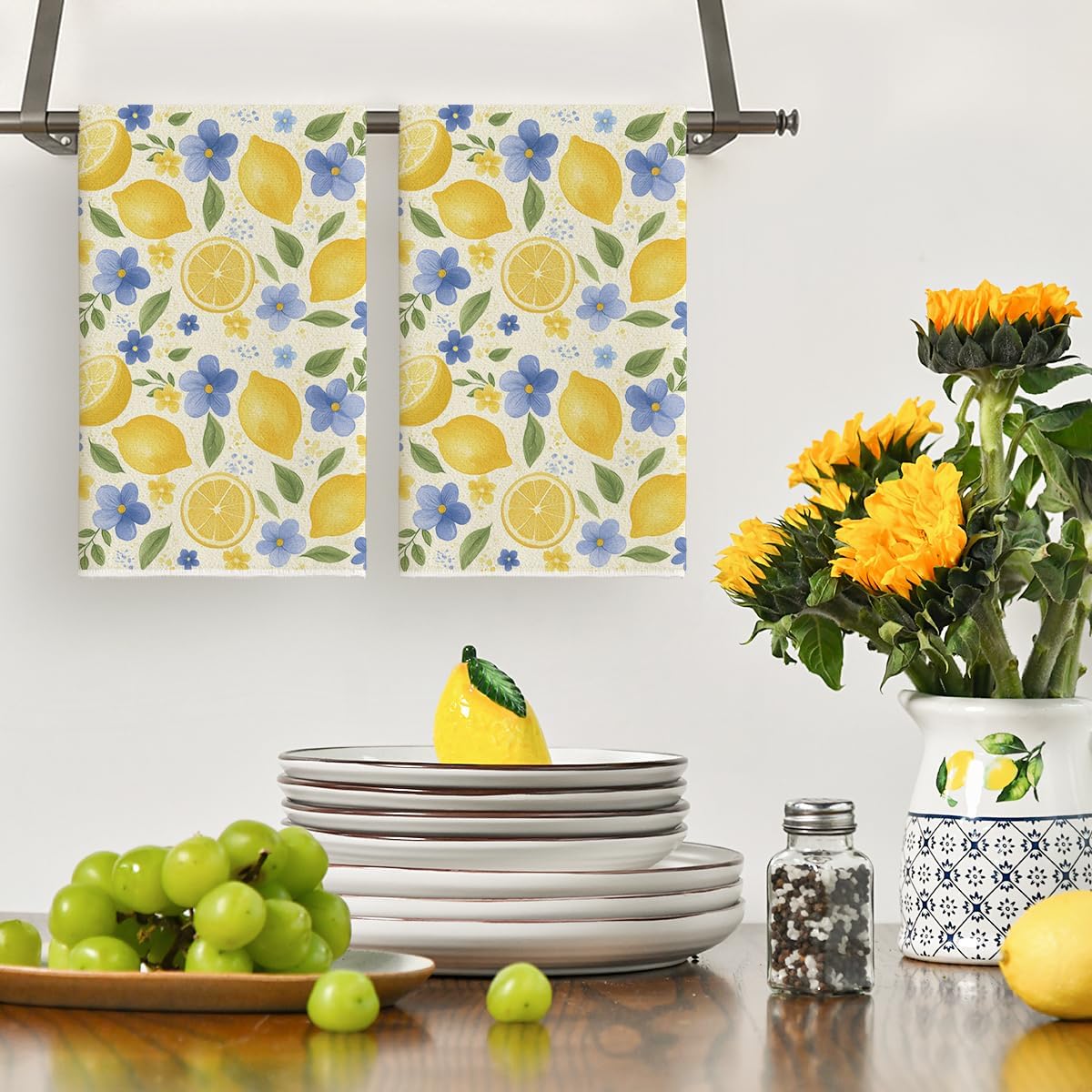 2Pcs, Blue Flower Lemon Kitche - Home Cooking Is The Best recension och pris