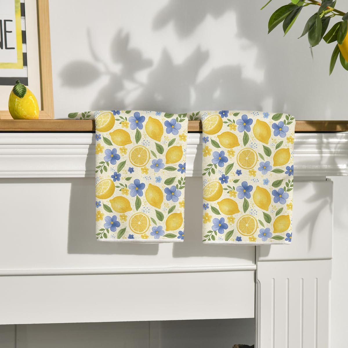 2Pcs, Blue Flower Lemon Kitche - Home Cooking Is The Best recension och pris