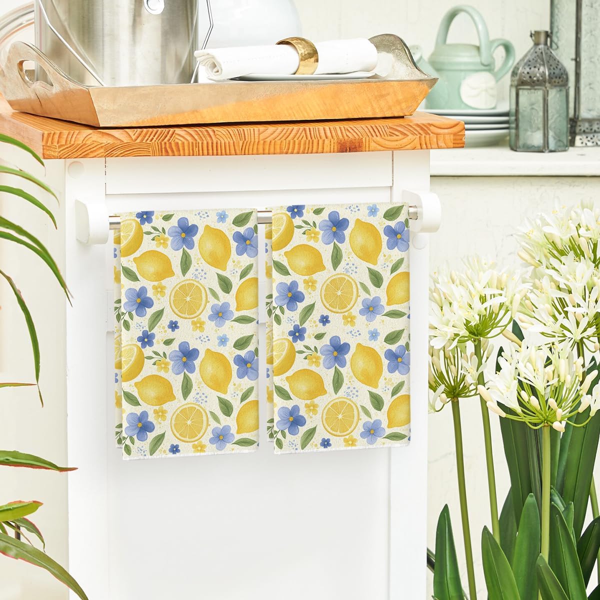 2Pcs, Blue Flower Lemon Kitche - Home Cooking Is The Best recension och pris