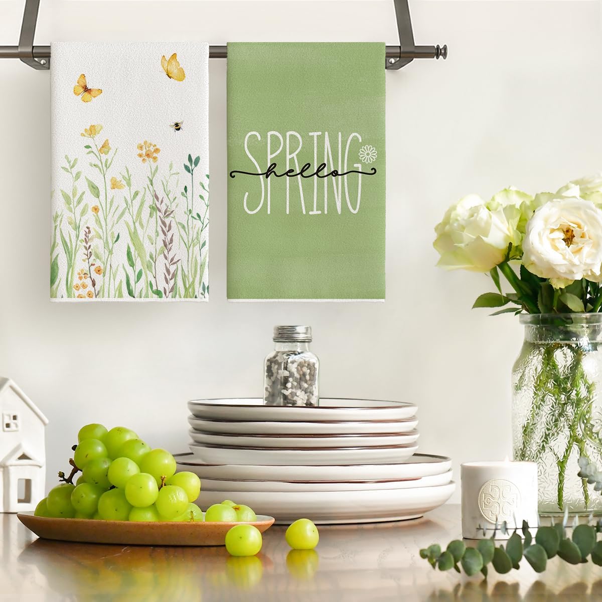 4Pcs, Green Letter Floral Spri - Home Cooking Is The Best recension och pris