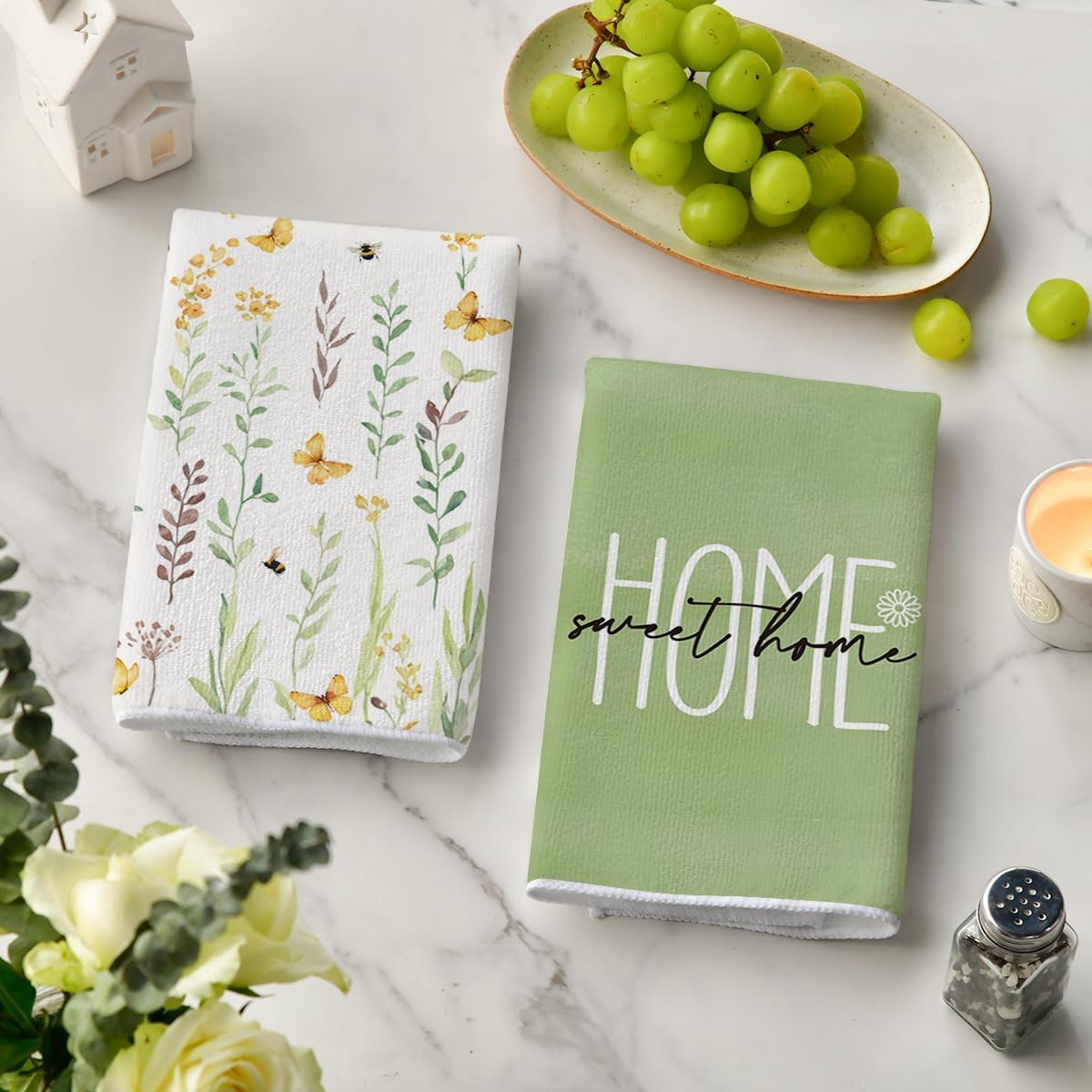 4Pcs, Green Letter Floral Spri - Home Cooking Is The Best recension och pris