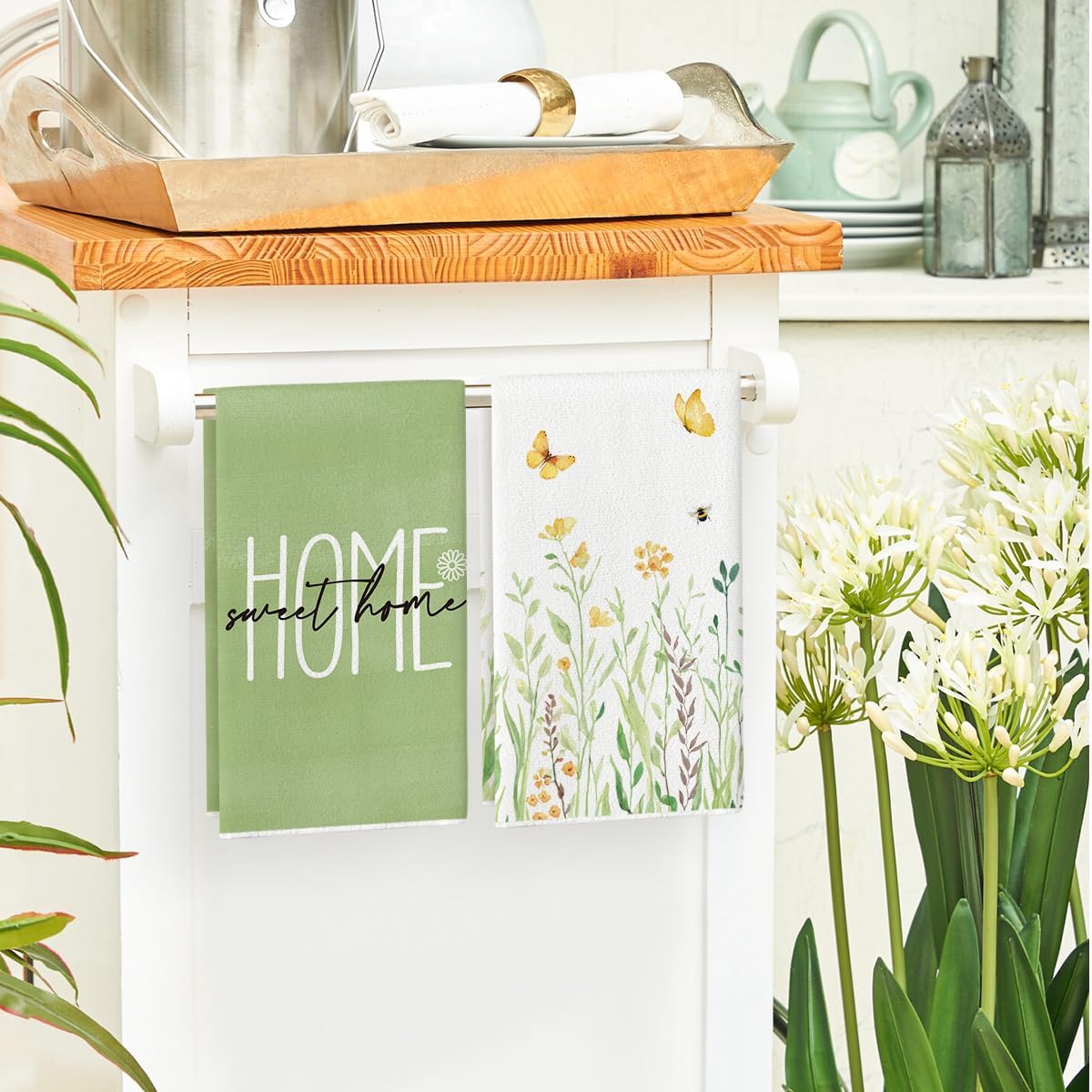4Pcs, Green Letter Floral Spri - Home Cooking Is The Best recension och pris