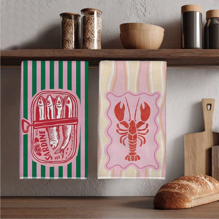 2Pcs, Pink and Green Striped S - Home Cooking Is The Best recension och pris